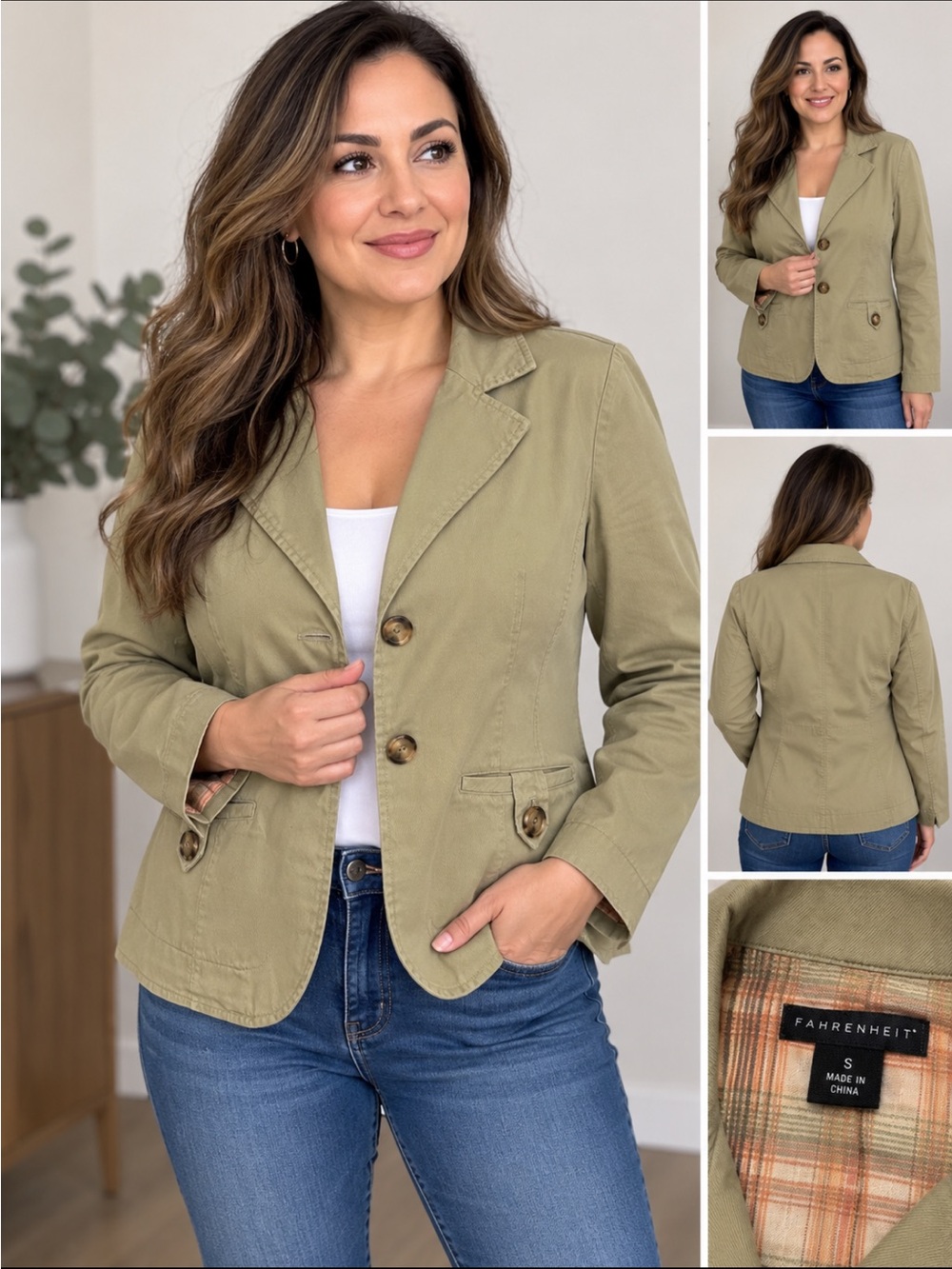 FANG Olive Green Cotton Blazer Jacket